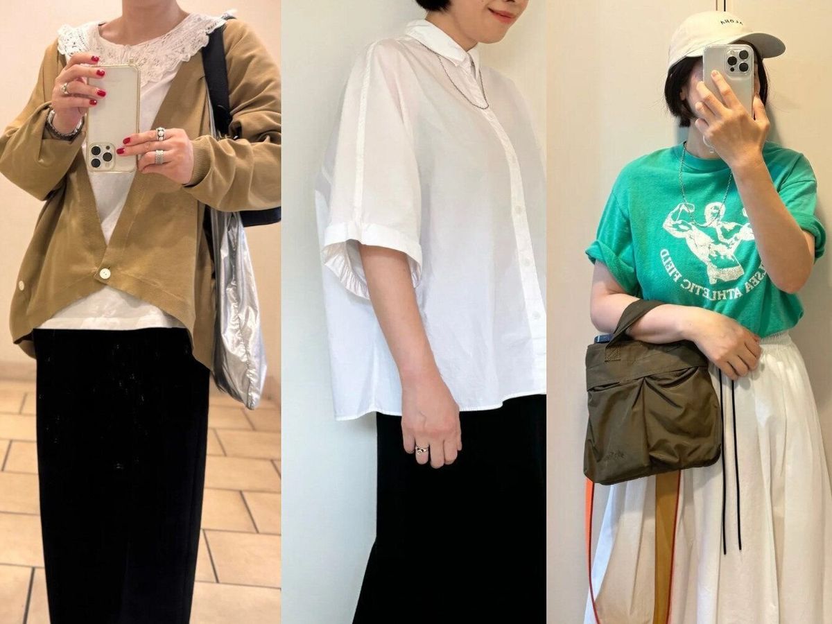 白Tシャツと白シャツと緑のTシャツ