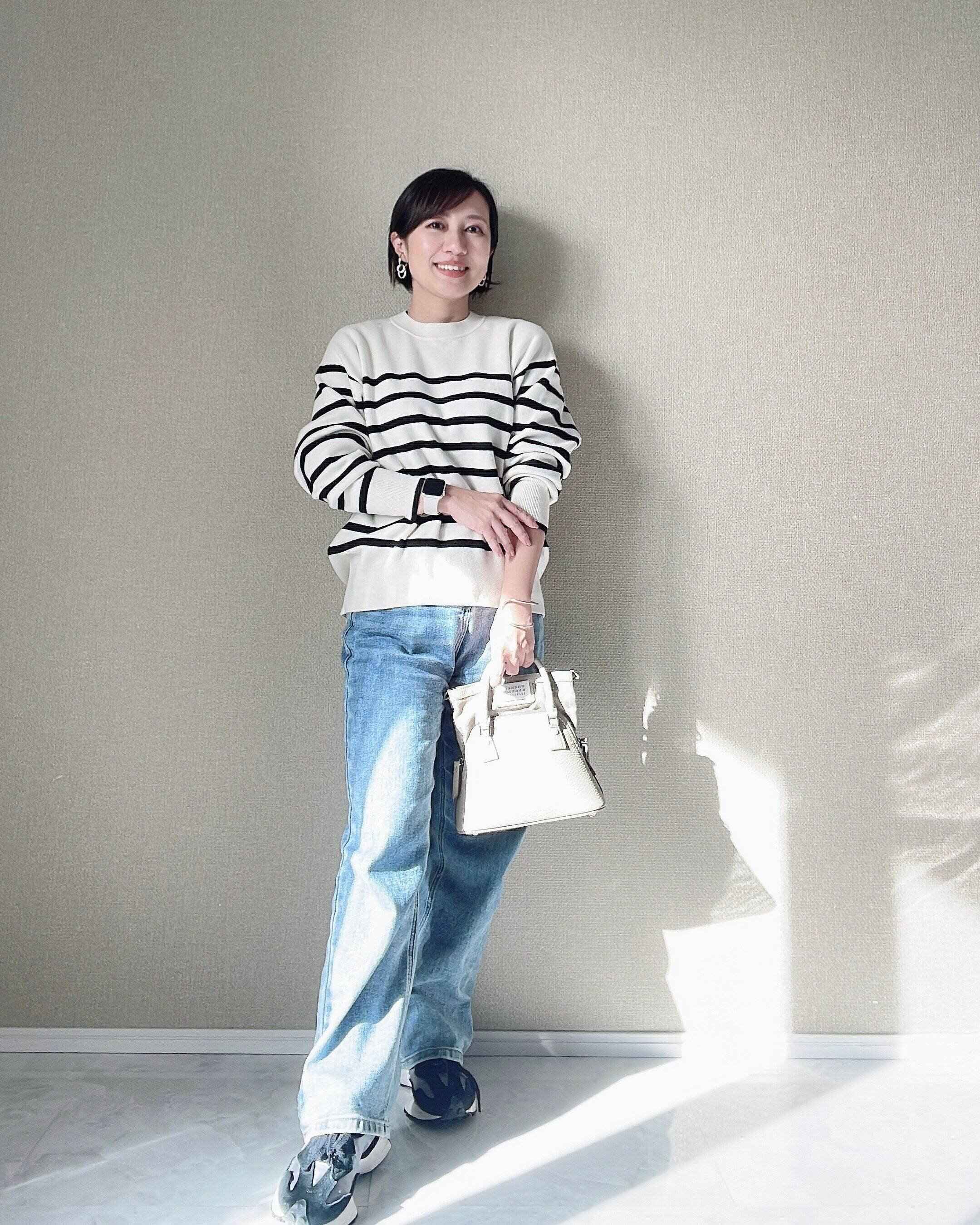 スムースコットンリラックスボーダークルーセーター（長袖）