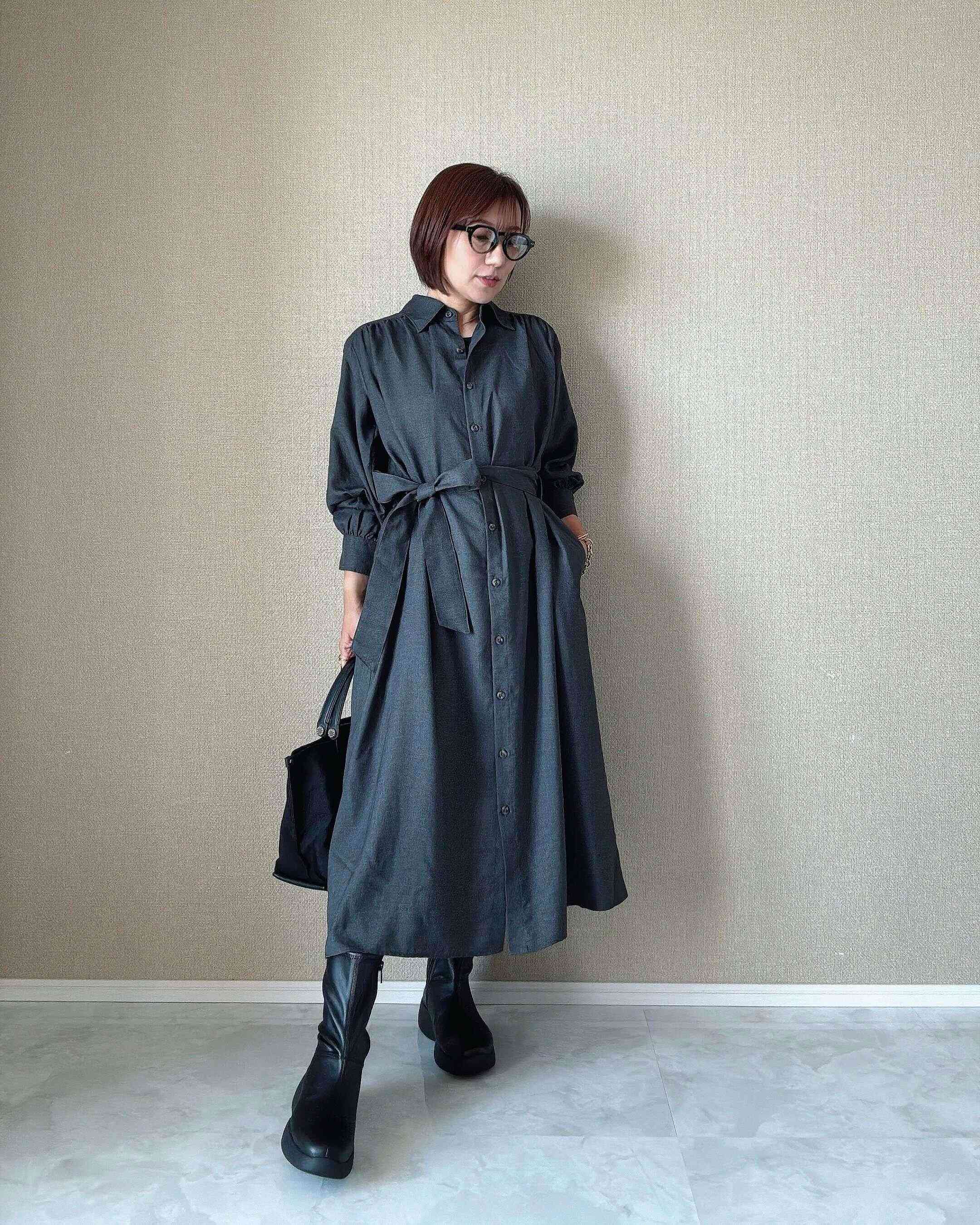 ユニクロシー　ベルテッドシャツワンピース