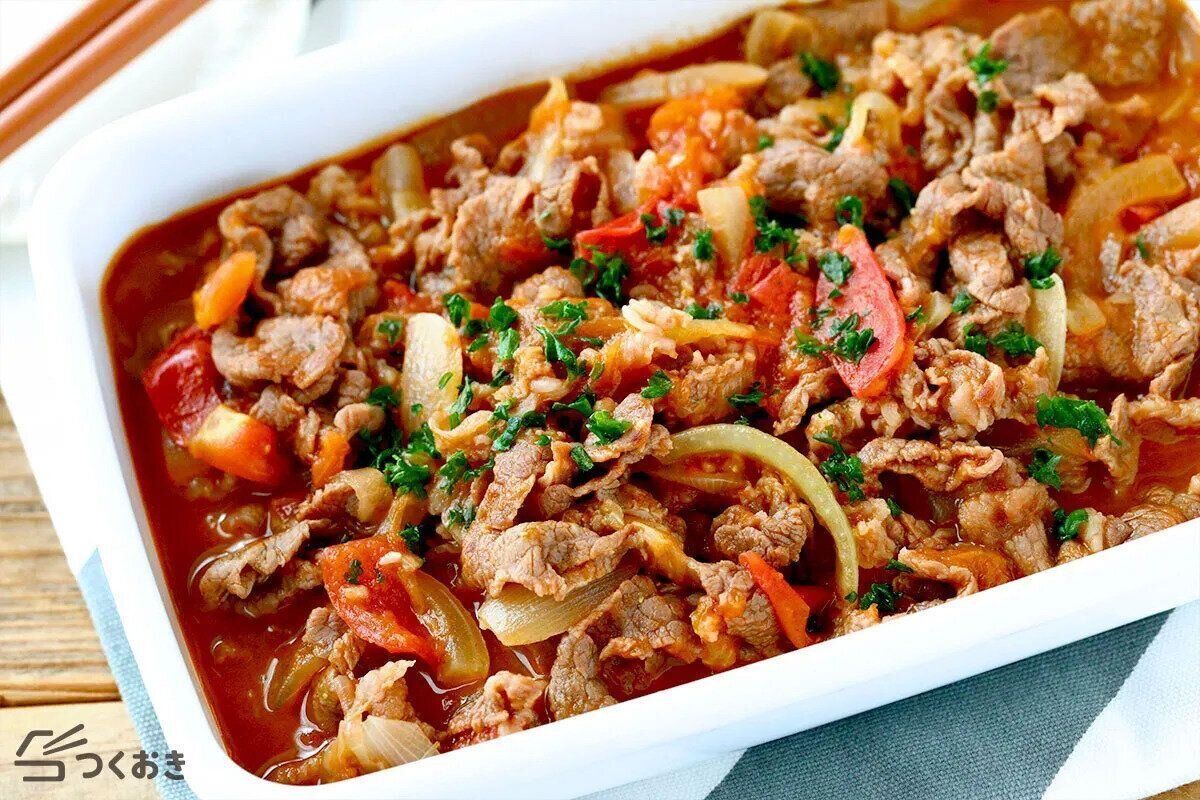 牛肉とガーリックトマトのさっと煮