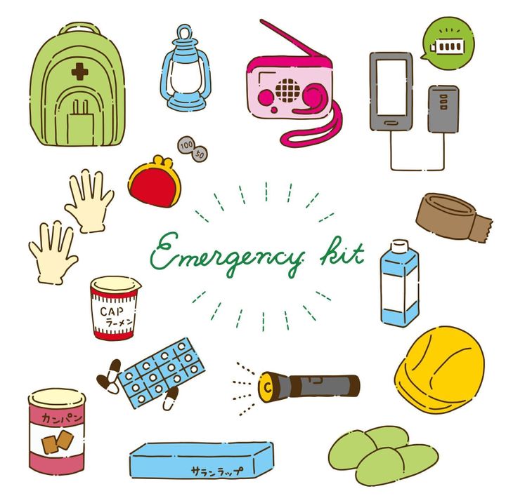 シンプルで可愛い防災グッズイラストセット