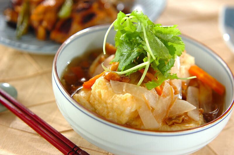 おいしい！ナメコあんかけ揚げ出し豆腐