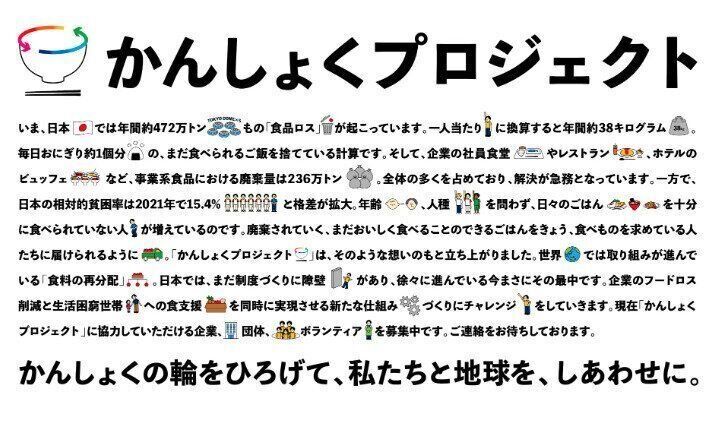 調理済みの食事を再分配し食品ロスの削減を目指す「かんしょくプロジェクト」をサポート