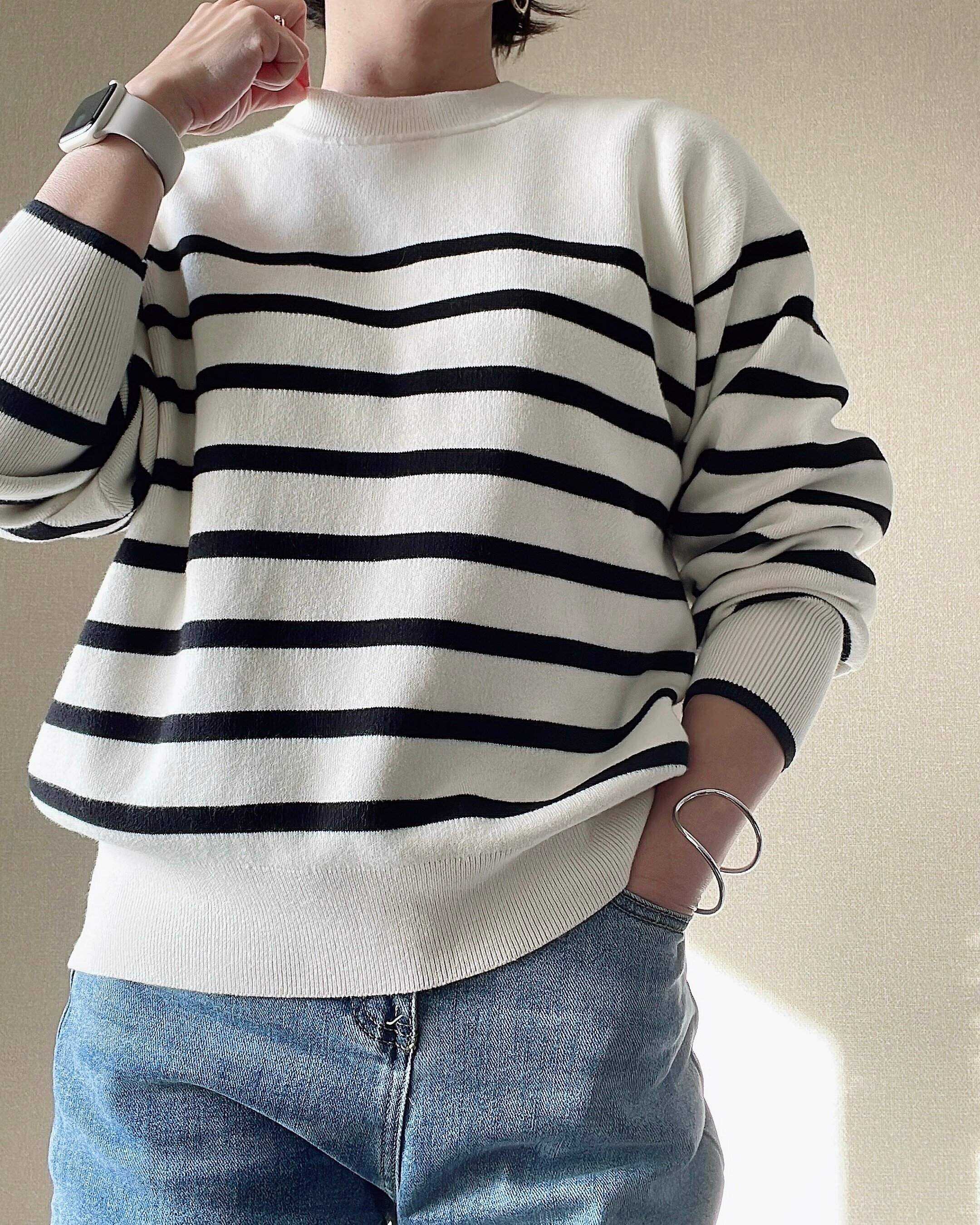 スムースコットンリラックスボーダークルーセーター（長袖）