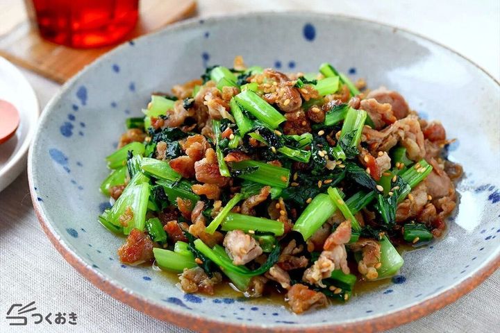 豚バラと小松菜のカリカリ炒め