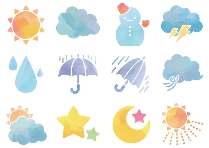 水彩画スタイルの天気アイコン セット(ストームグラス)