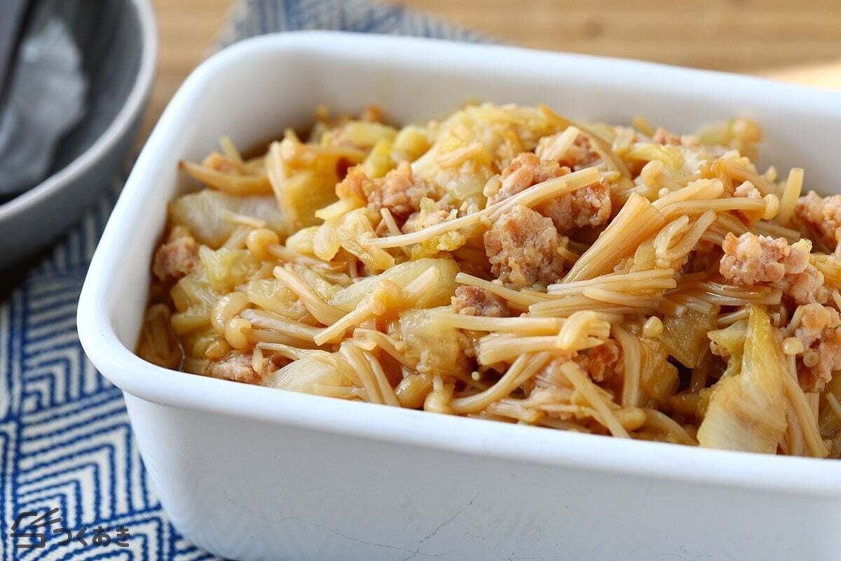 白菜とえのきのとろとろ鶏そぼろ煮