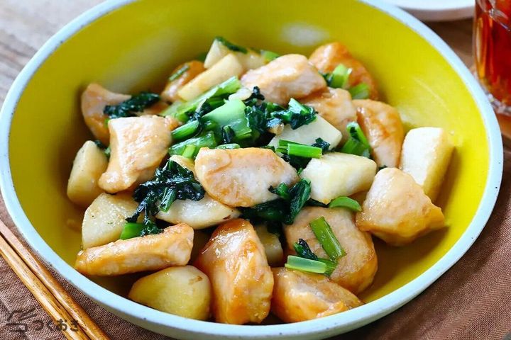鶏むねと小松菜と長芋の炒め物