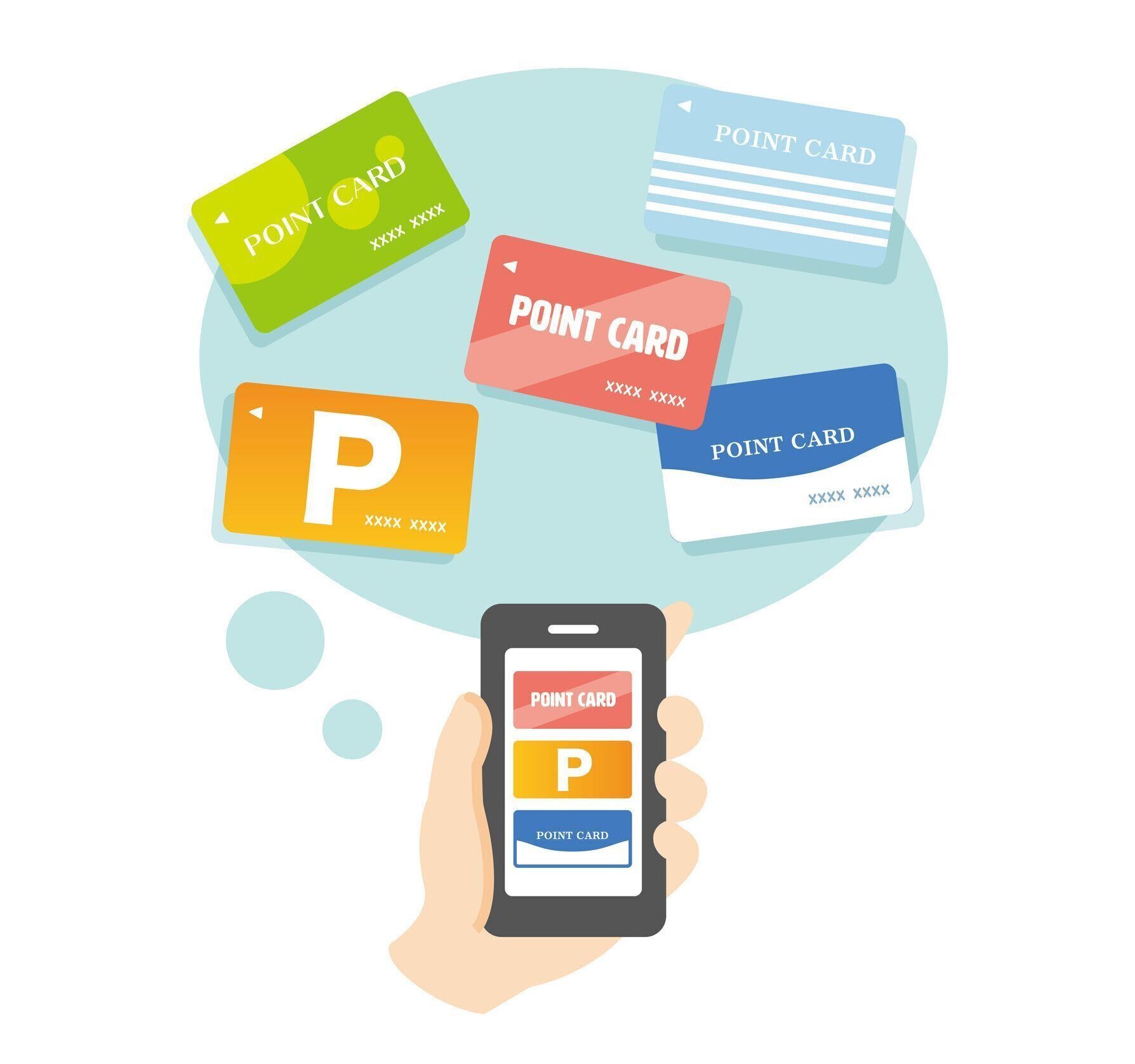 スマートフォンにポイントカードを登録するイラスト