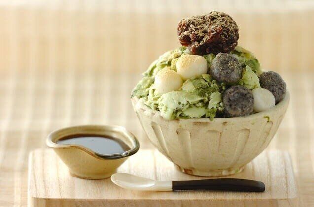 きな粉入り抹茶白玉味の台湾風かき氷