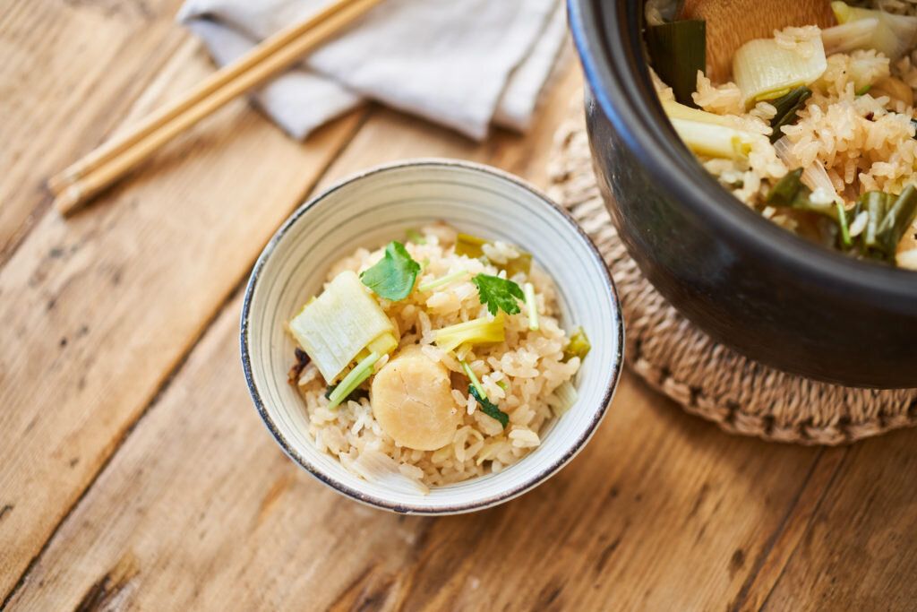 ホタテとねぎの炊き込みご飯