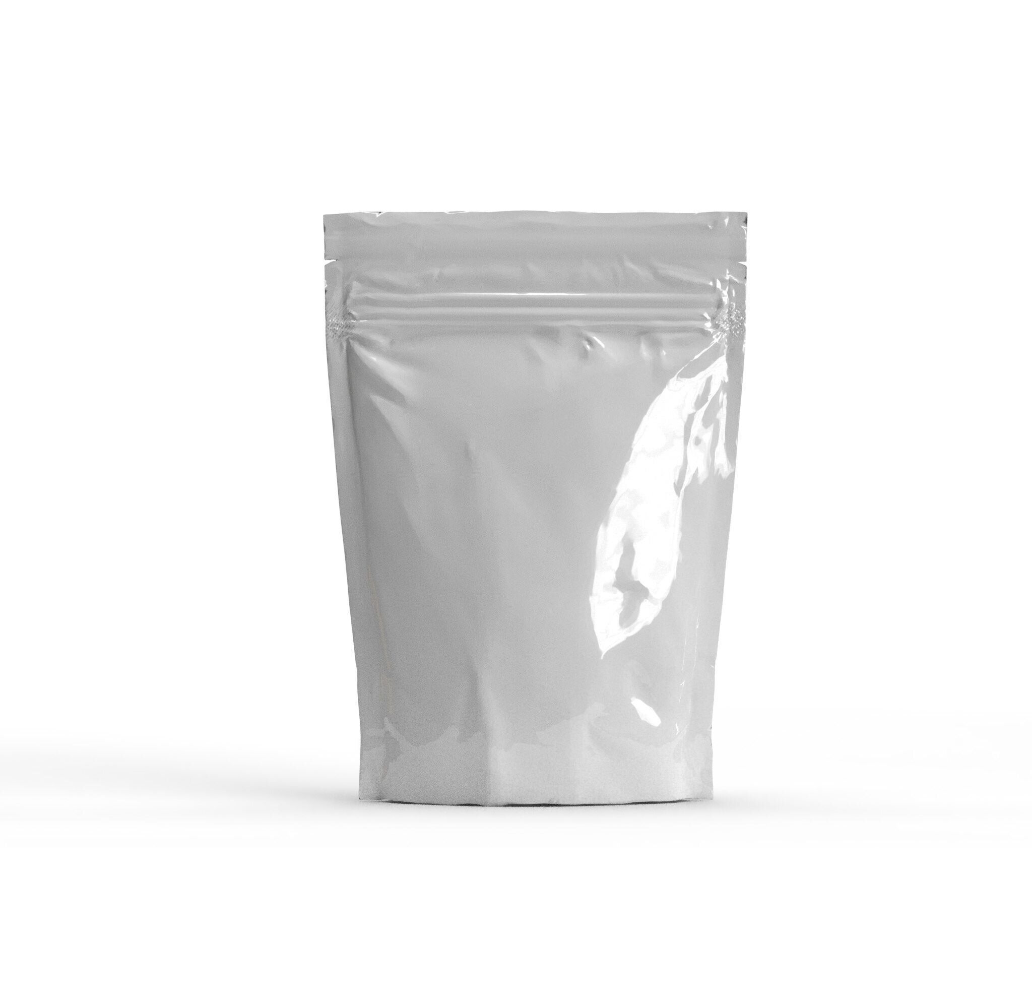 白い紙のドイパックは、白い背景にジッパー付きの包装ポーチを立ち上がる