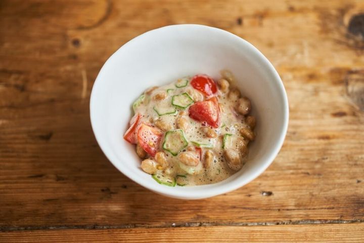 トマトとオクラの酢納豆