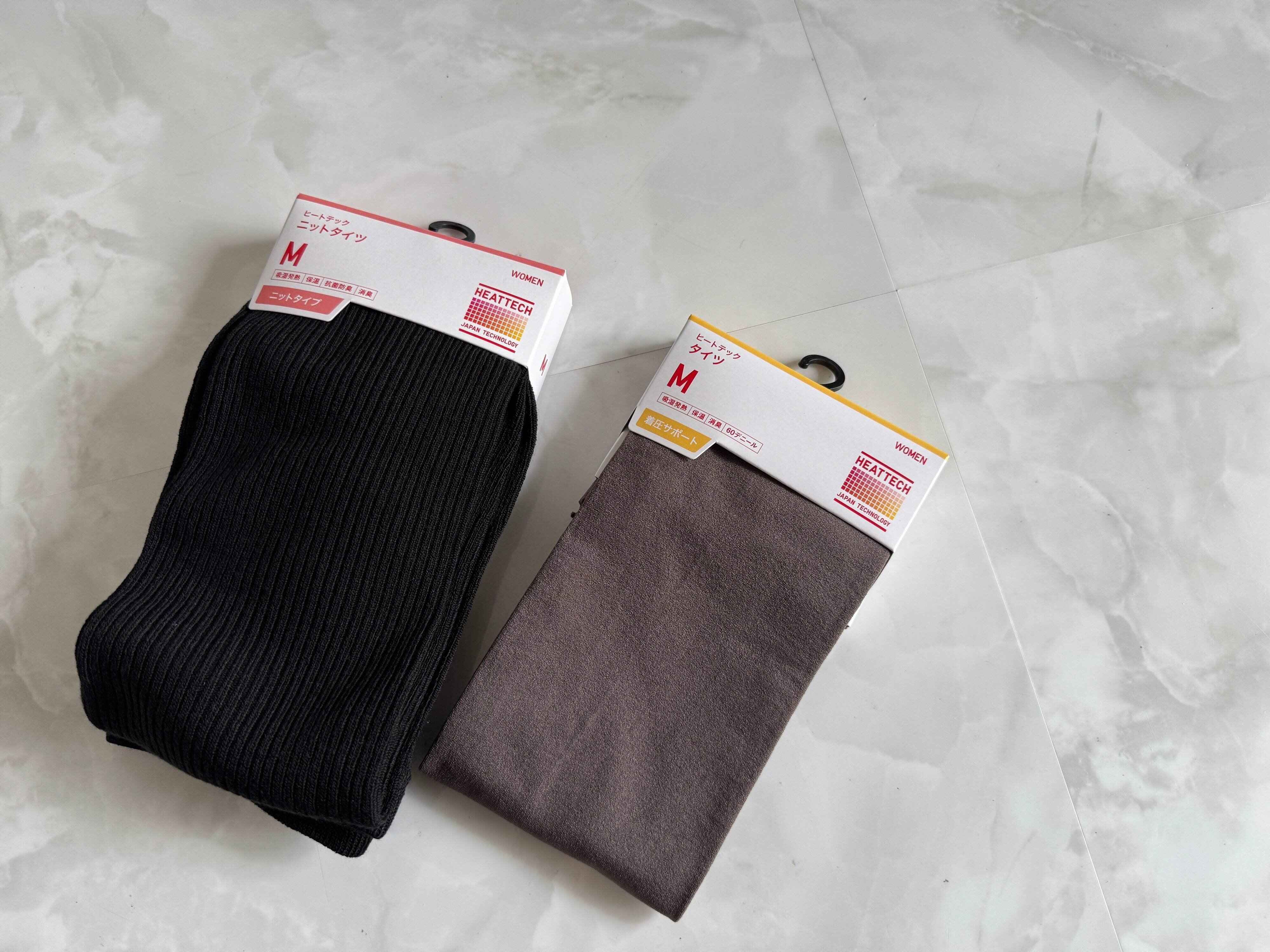 ヒートテックタイツ　ニットタイプ　着圧サポートタイプ穿き比べ