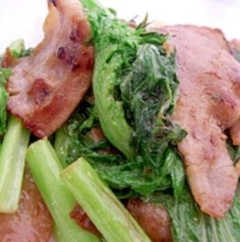 豚肉とわさび菜のオイスターソース＆マヨネーズ炒め