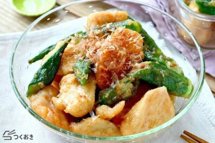鶏むね肉とオクラの揚げびたし