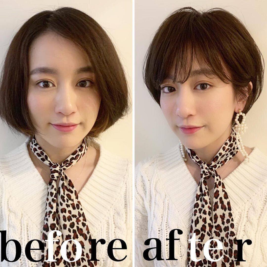 40代丸顔に似合うヘアスタイル 重めボブもレイヤーアレンジですっきりと