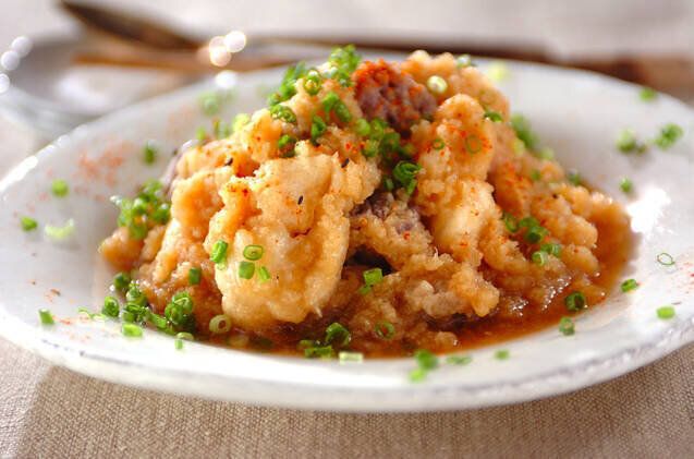 揚げ餅と砂肝のみぞれ和え