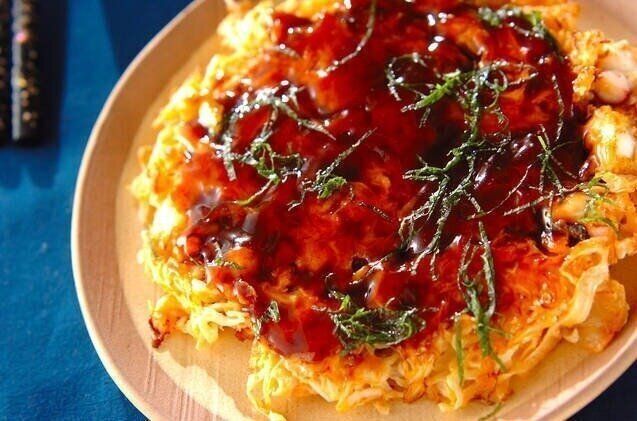 キムチとタコのお好み焼き