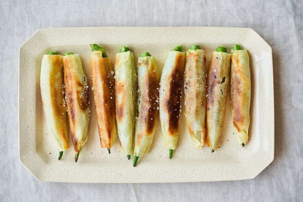 揚げない、オクラの春巻き