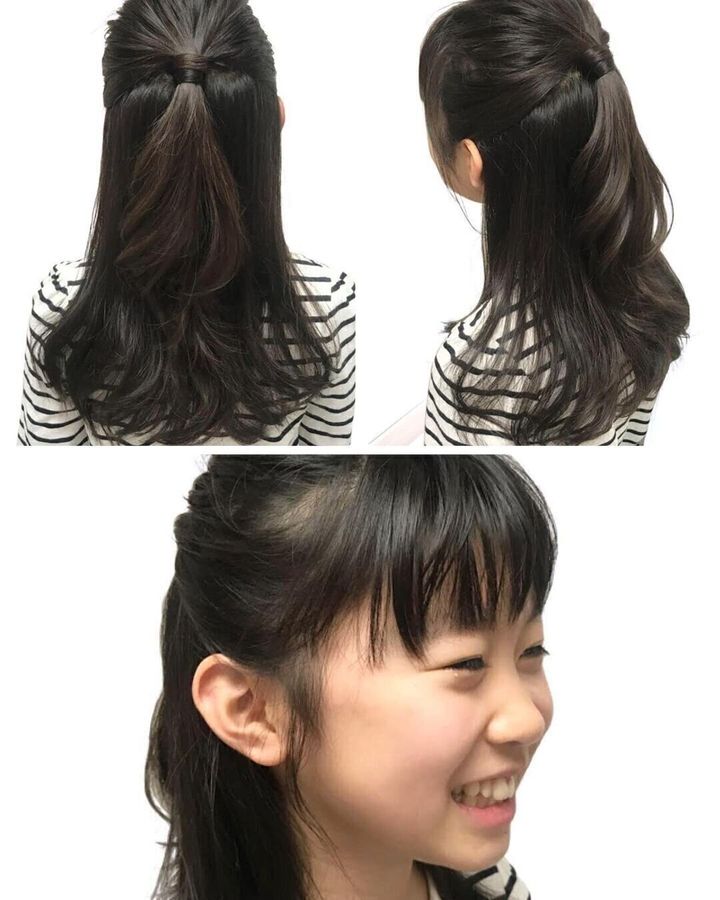 小学生女子も納得のキュートなヘアスタイル。ロングヘアのヘアアレンジ!毛先をゆるく巻いて大人っぽく