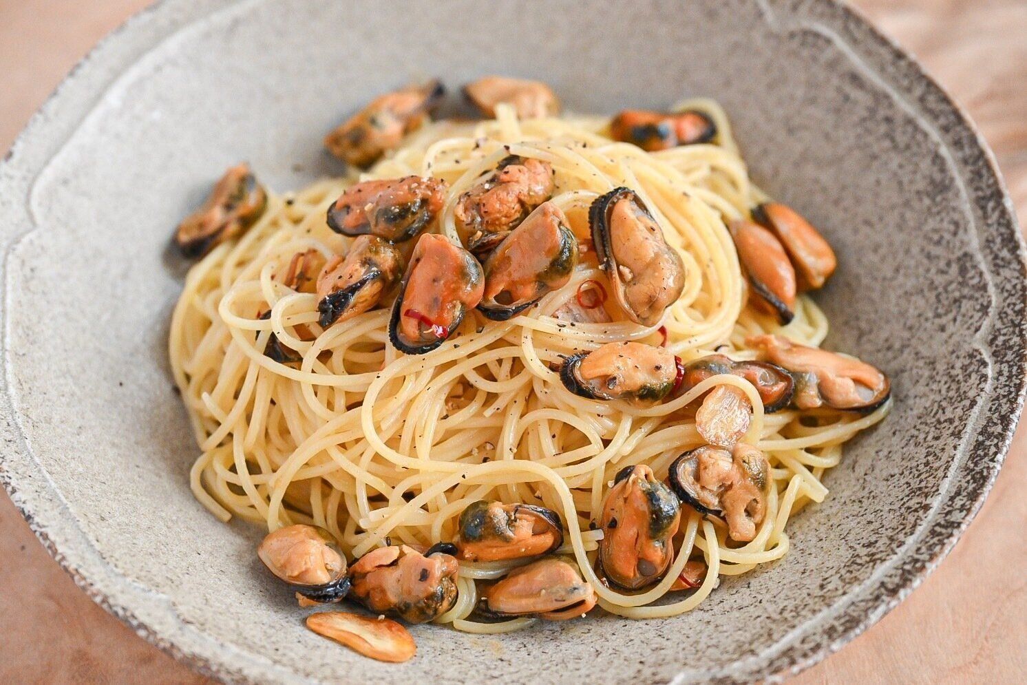 燻製ムール貝のパスタ