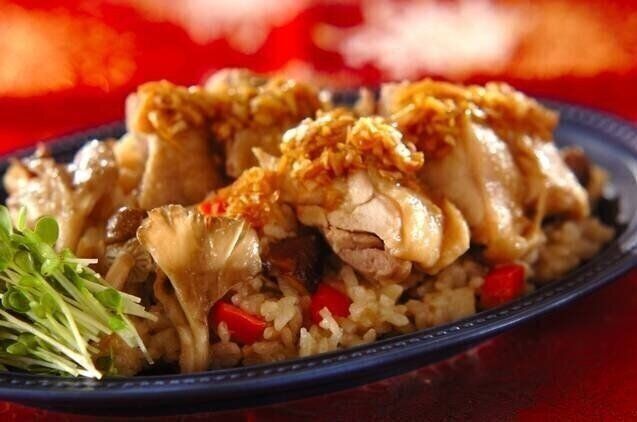 蒸し鶏＆炊き込みご飯