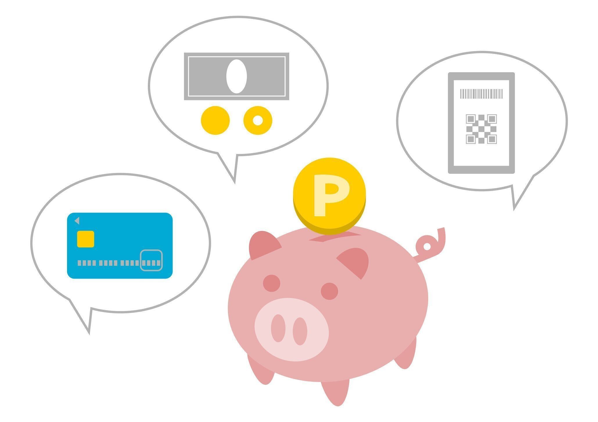 支払い方法と貯金箱。ベクターの図。
