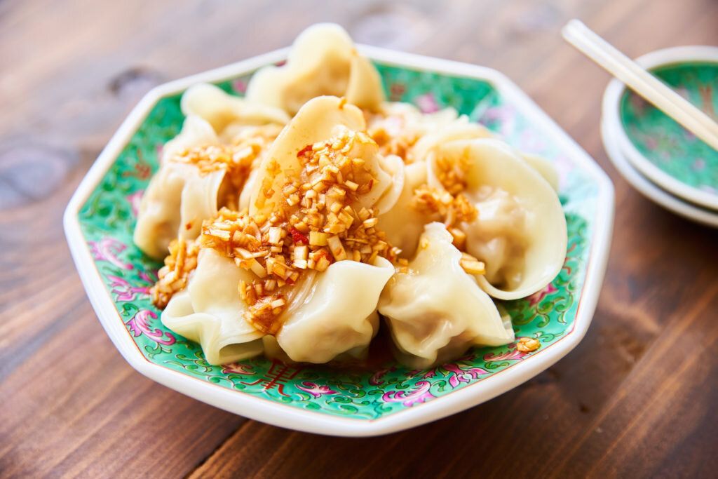 ピリ辛ねぎだれ 海老の水餃子