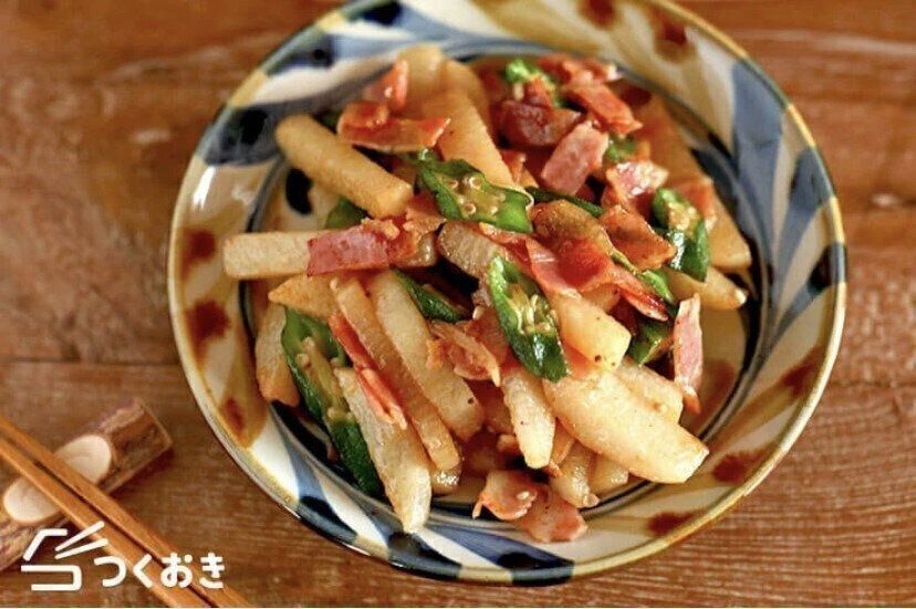 オクラと長芋のコンソメ醤油炒め