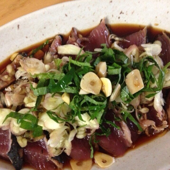 宅飲みパーティーで大好評☆カツオの薬味ポン酢漬け♪ レシピ・作り方