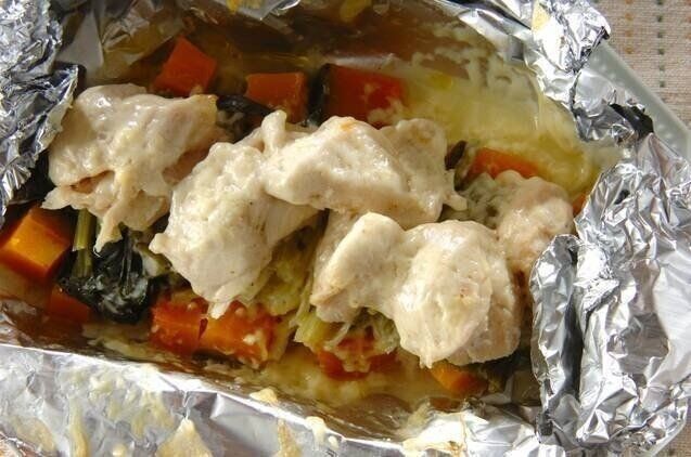 カボチャとささ身のチーズ蒸し焼き