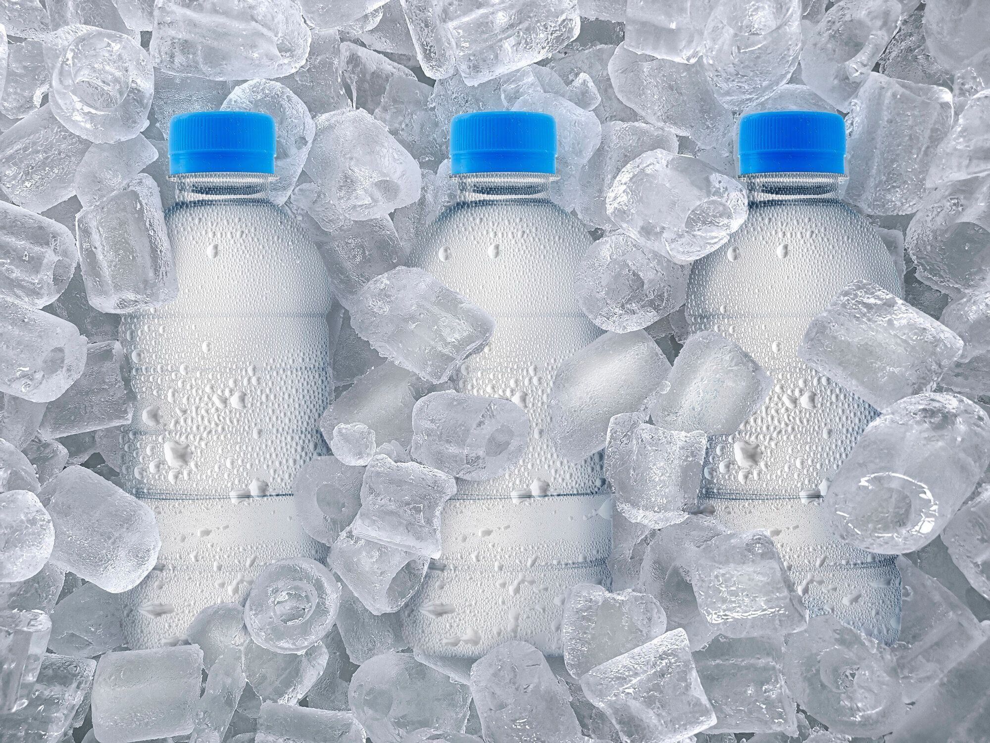 アイスキューブの背景に水筒