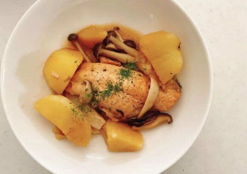 電気圧力鍋で加圧3分！鮭とじゃがいものバター醬油煮