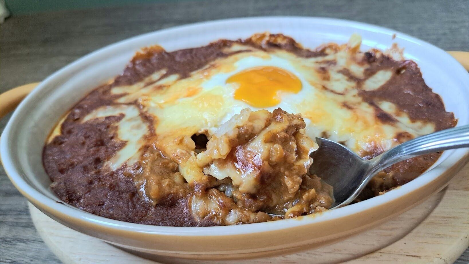 業務スーパー　スパイシーキーマカレー　焼きカレーアレンジ