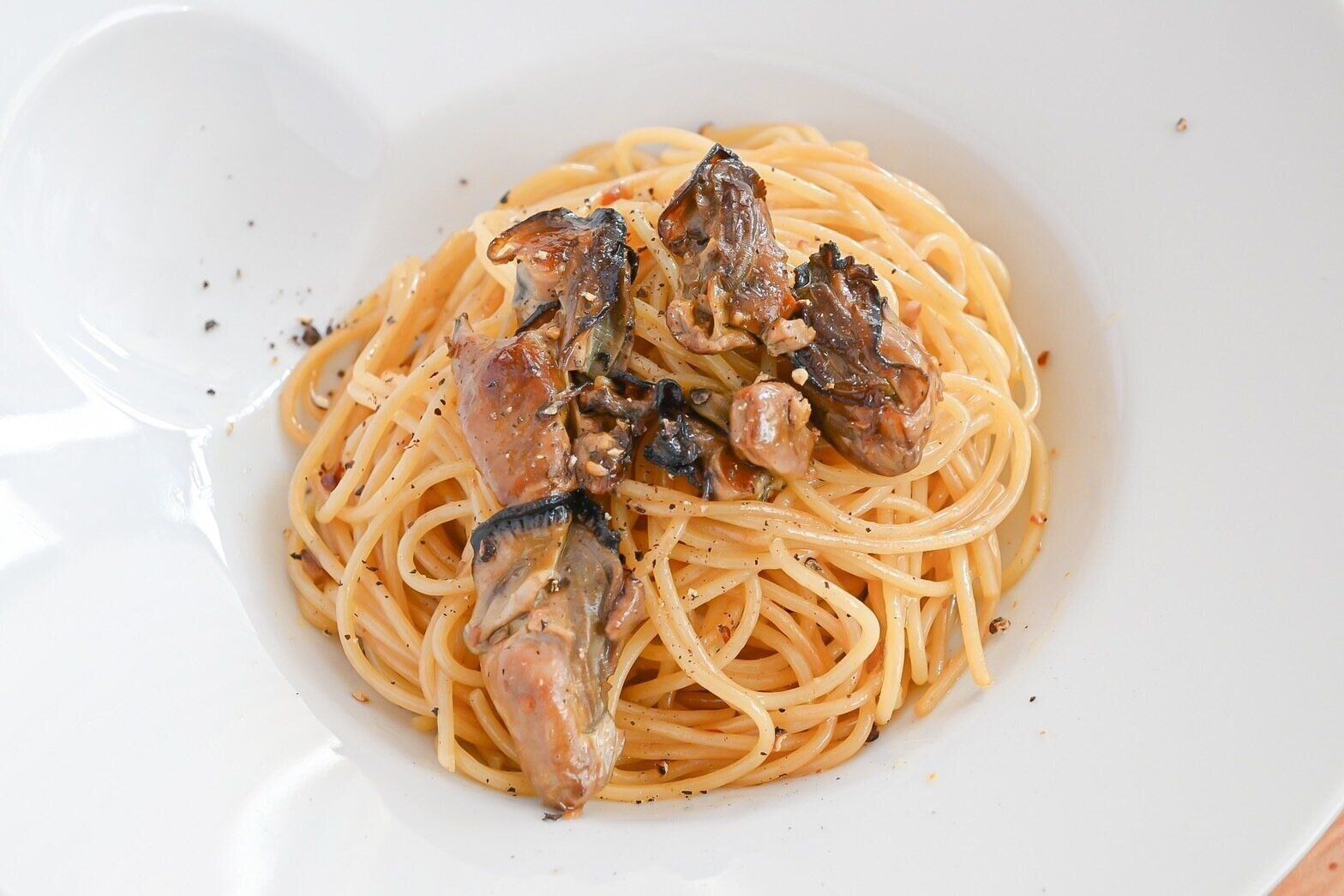 燻製牡蠣のパスタ