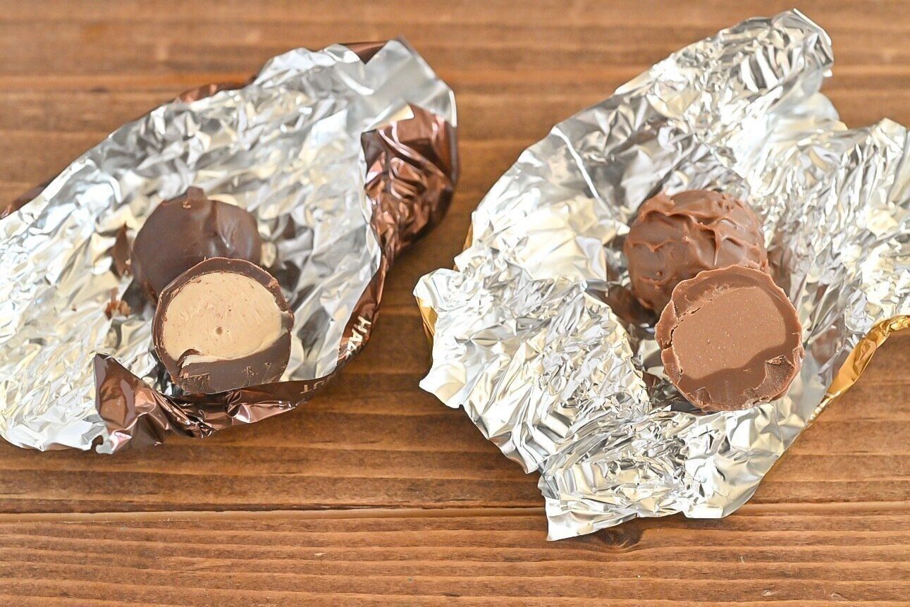 ボンボンショコラの「ヘーゼルナッツ＆塩キャラメル」の断面