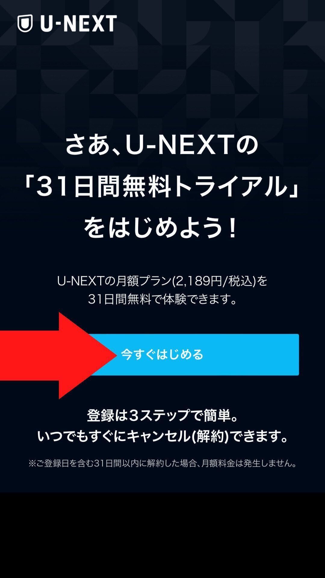 公式サイトから今すぐはじめるをタップ