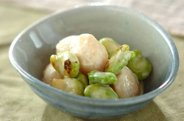 ぷりぷりホタテとそら豆のマヨネーズ和え