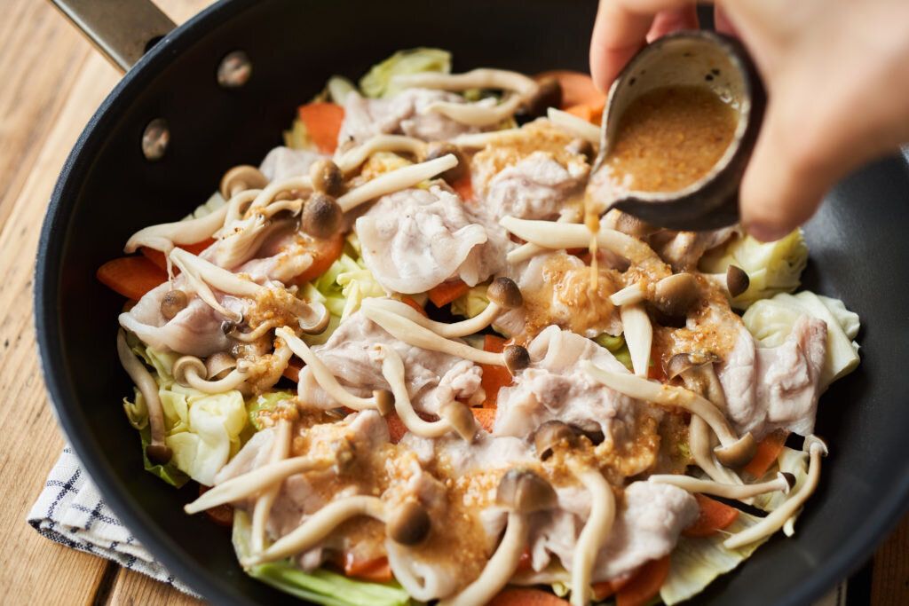 たっぷり野菜と豚肉のフライパン蒸し