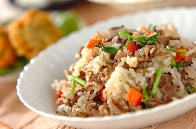 牛肉とマッシュルームのピラフ