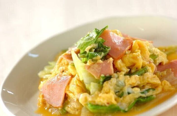 スピード副菜!レタスとハムのふんわり卵