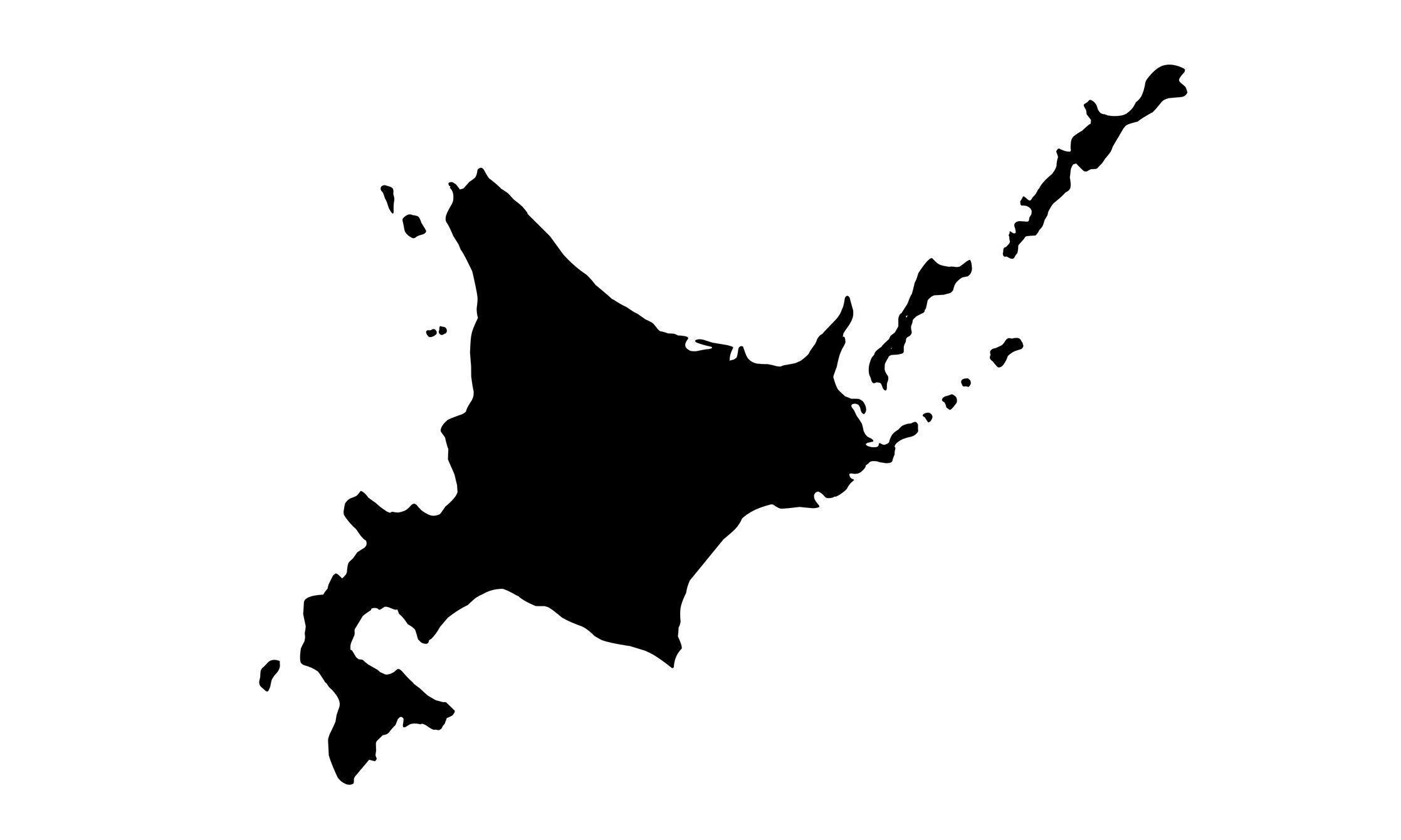 日本の北海道の黒いシルエット地図