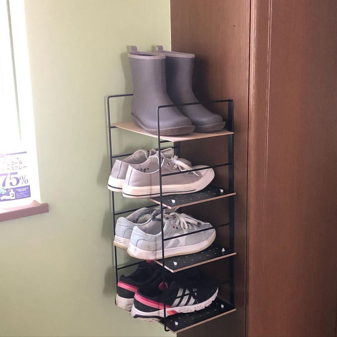 【ダイソー】ウォールインテリアネットをつかった靴収納アイデア