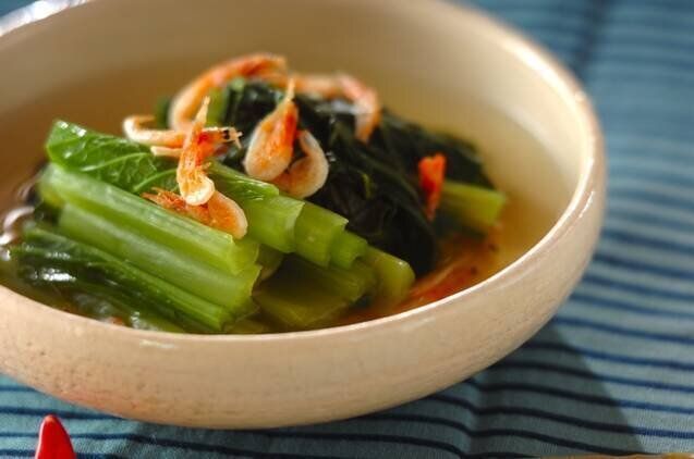 小松菜と桜エビのレンジ煮びたし