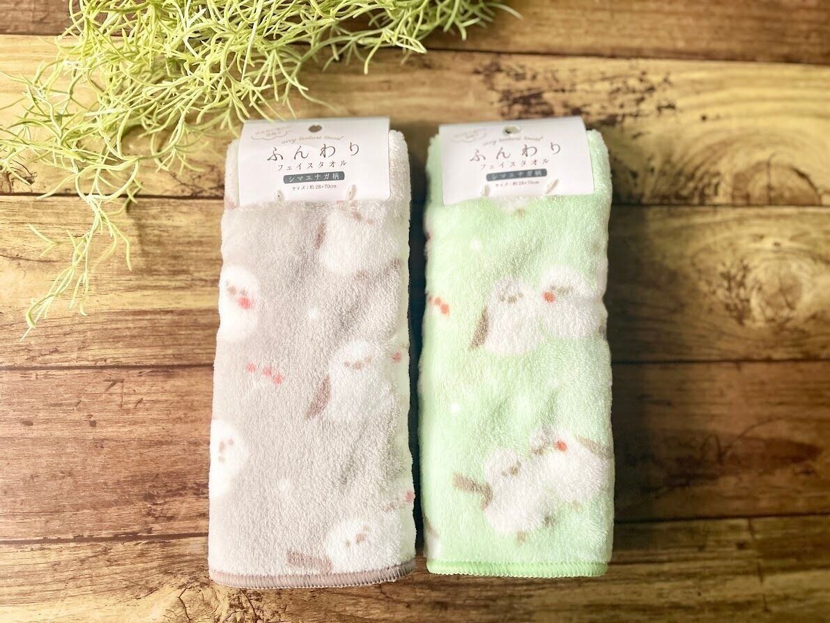 タグ付きのふんわりフェイスタオル　シマエナガ柄