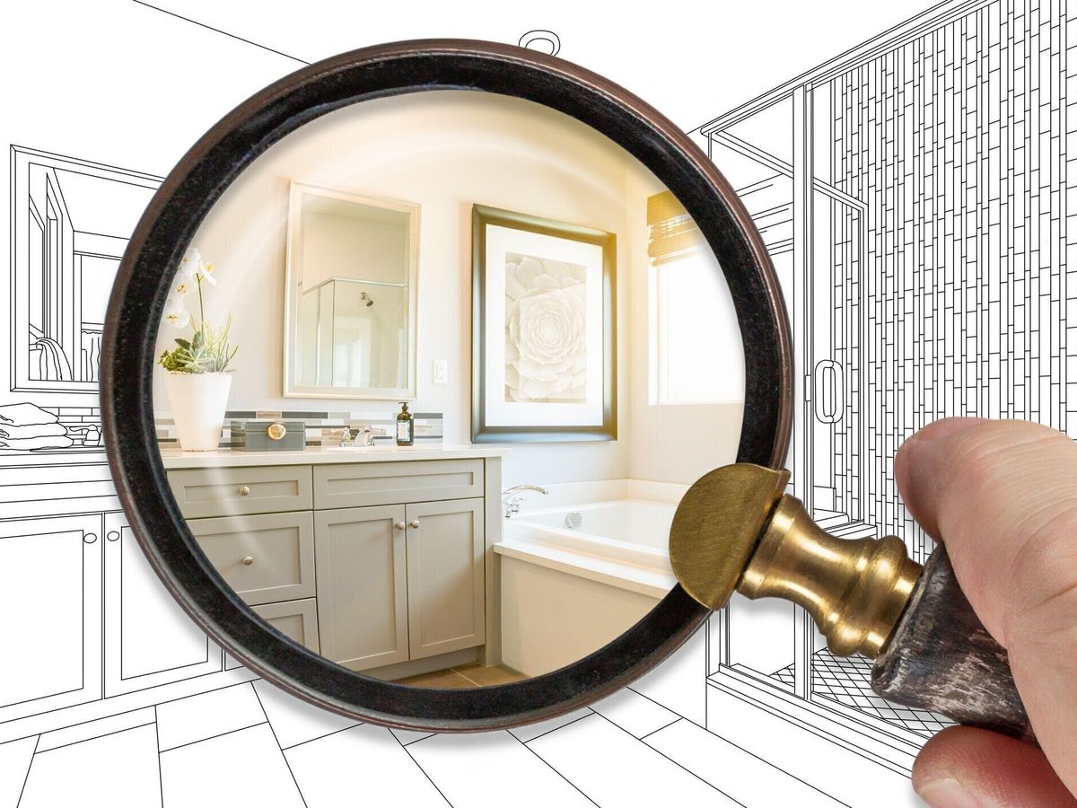 手持ち虫眼鏡は、完成したバスルームのビルドを明らかに描画の上に構築