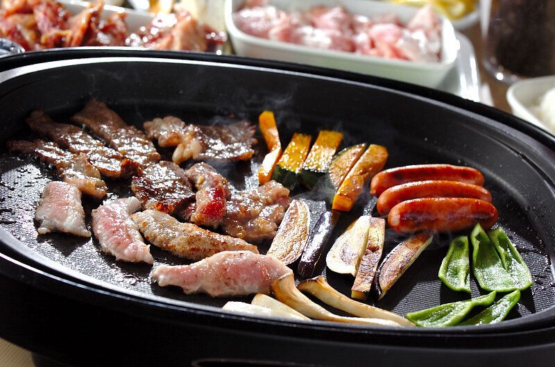 ホットプレート焼き肉の手巻き寿司