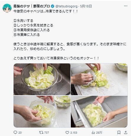 キャベツは冷凍