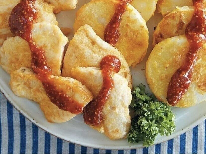 鶏肉と大根のピカタケチャップソース添え